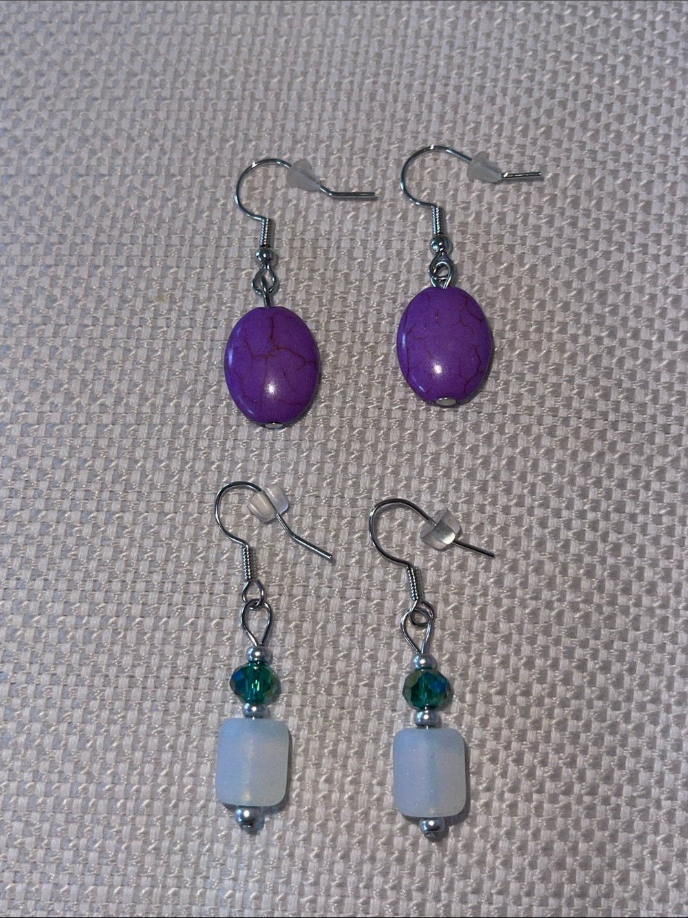 Purple Stone and Opalite Bead Drop Earrings